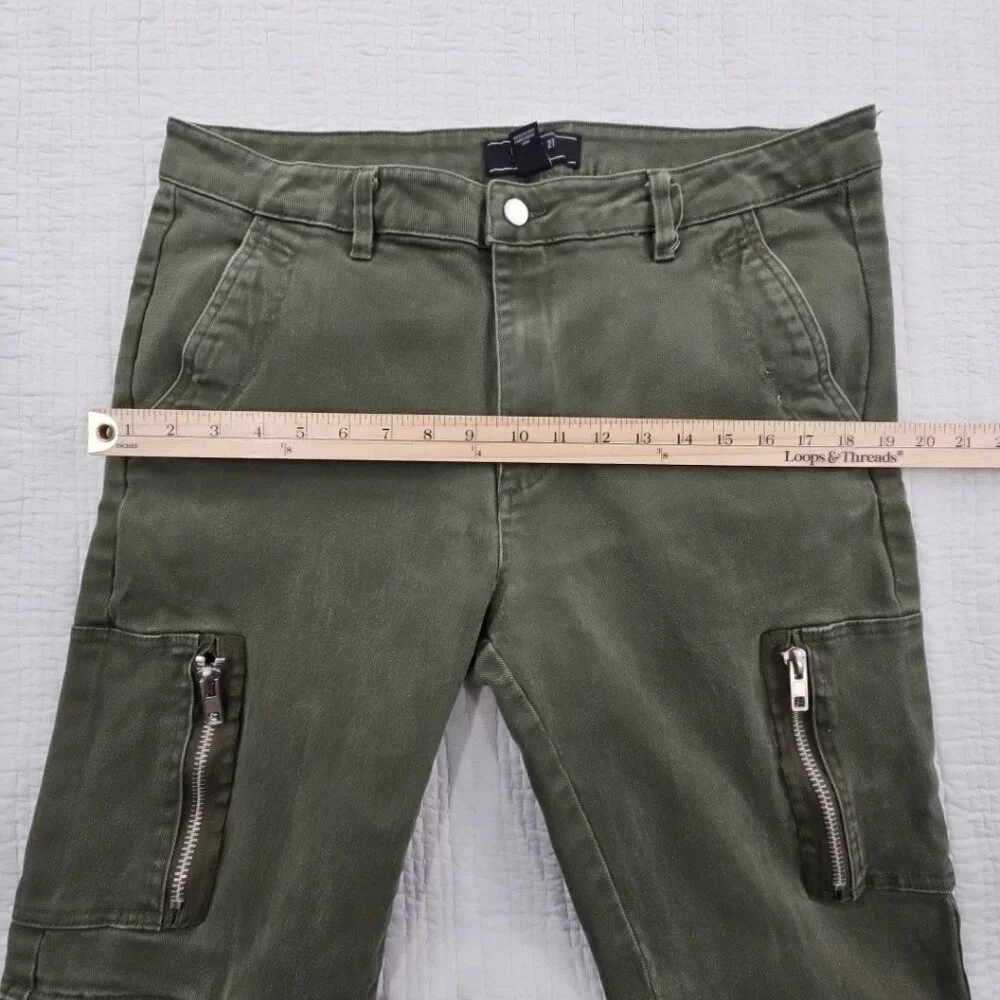 Forever 21 Men Cargo Pants 34x30 Army Green Straight Leg 8 Pockets Well Made EUC